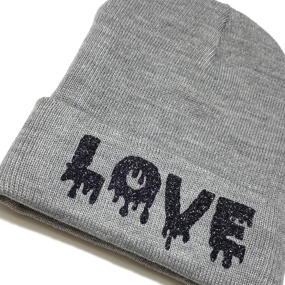 Winter Beanie Skully Hat with Drip Love Quote - Picture 3 of 4